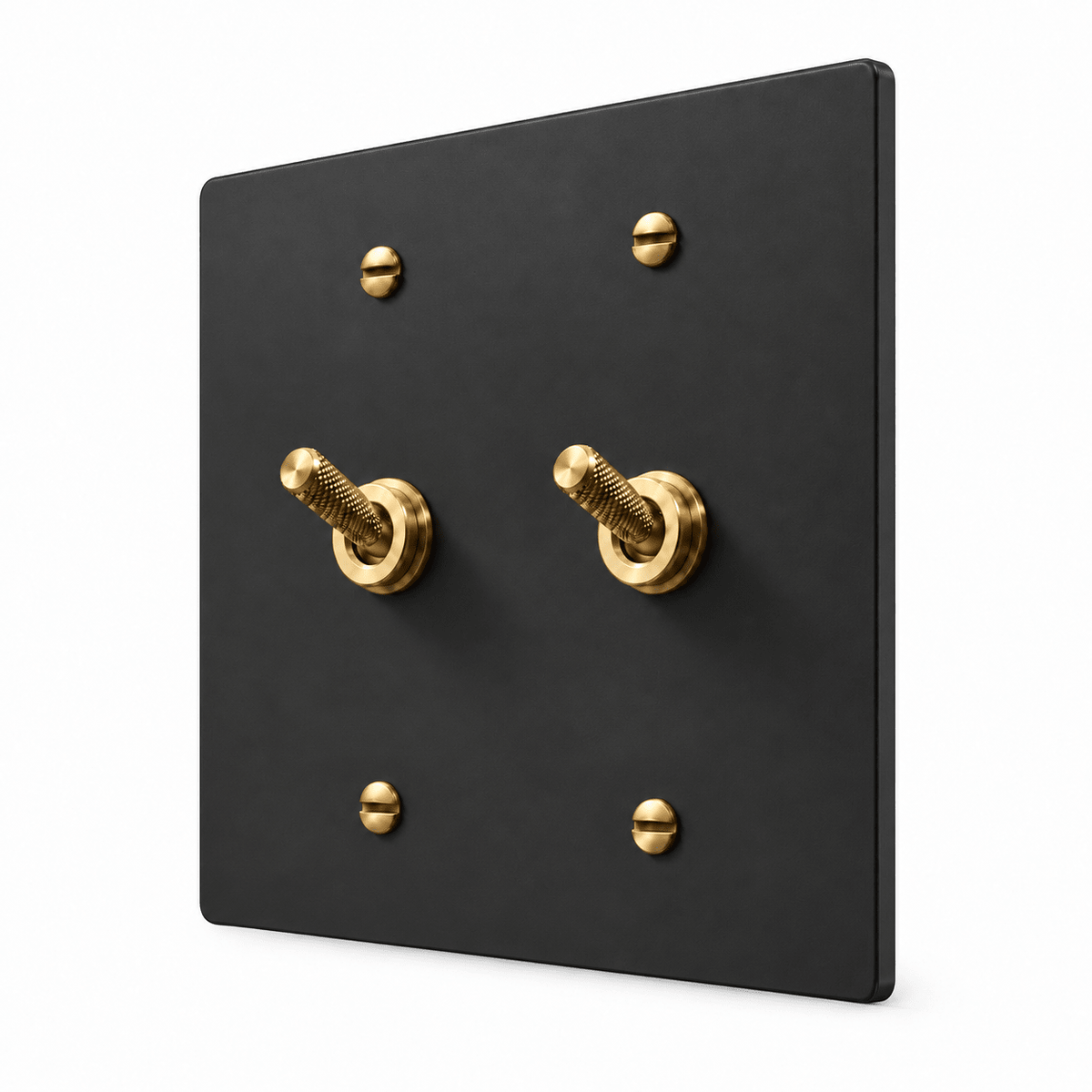 PlatePrestige 2-gang Knurled Toggle Light Switch in Black / Brass