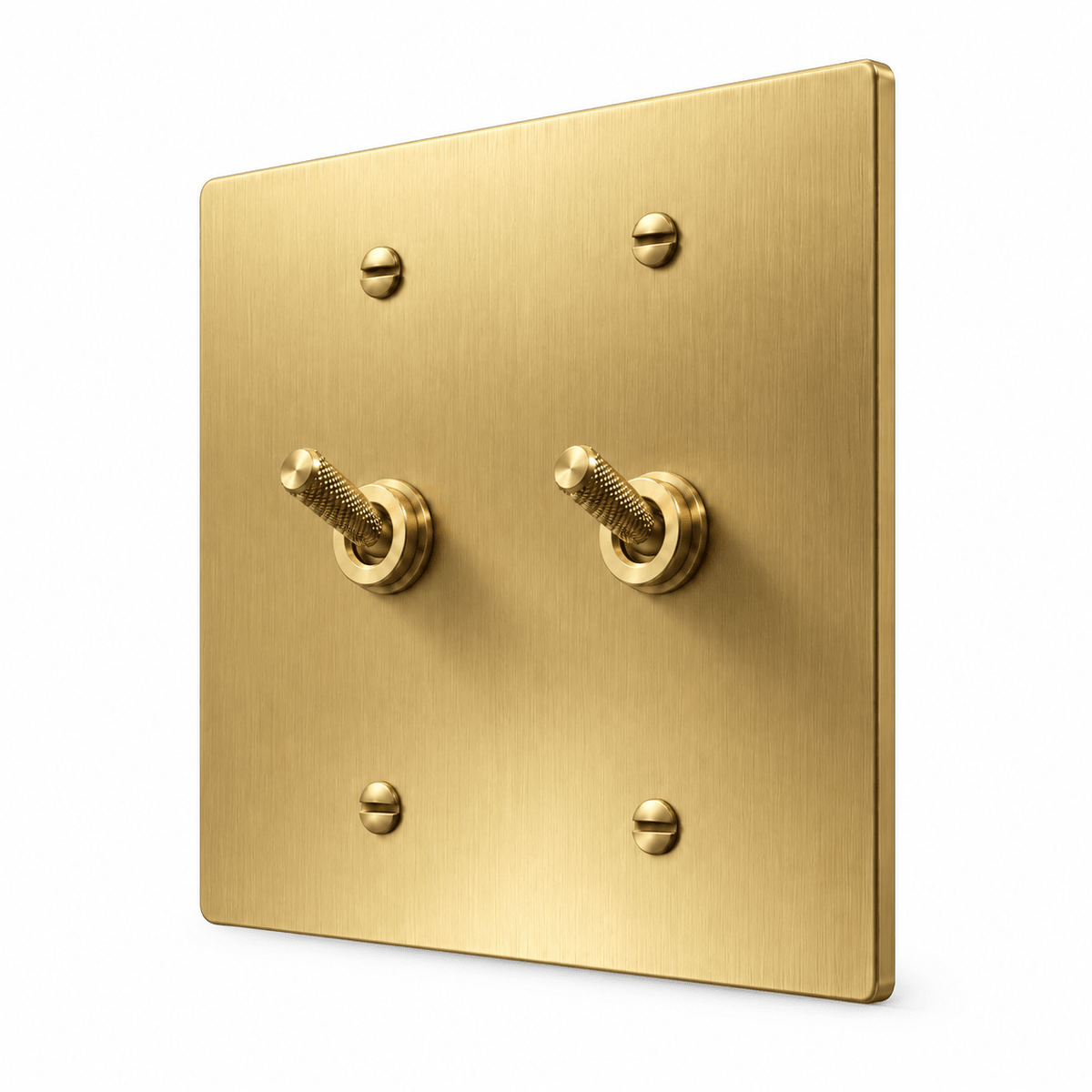 PlatePrestige 2-gang Knurled Toggle Light Switch in Brass