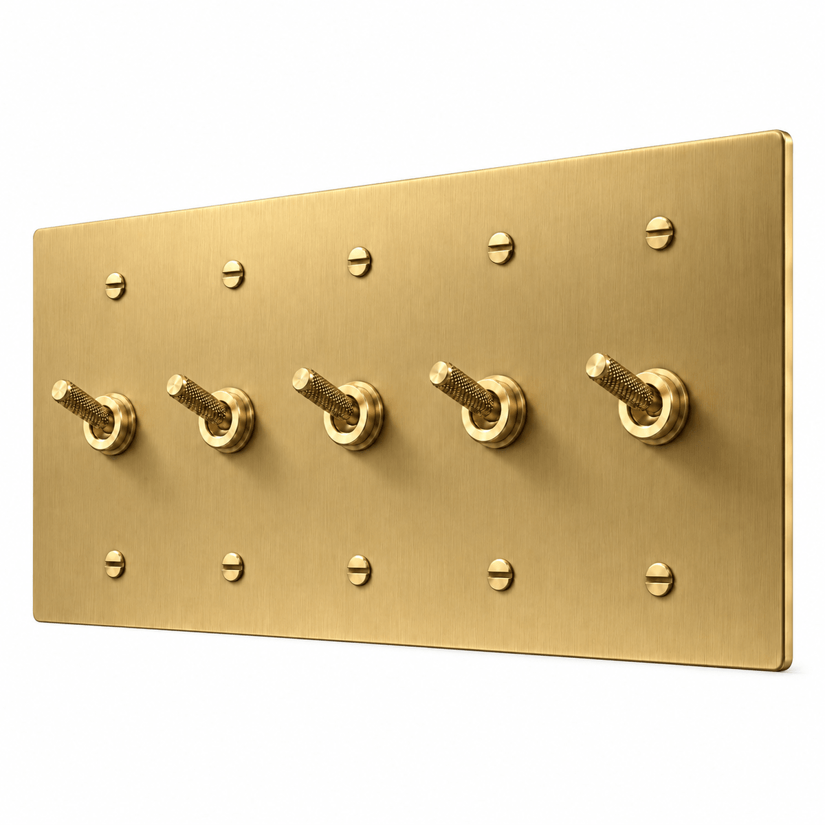 PlatePrestige 5-gang Knurled Toggle Light Switch in Brass