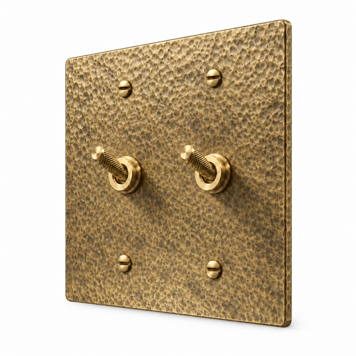 PlatePrestige 2-gang Knurled Toggle Light Switch in Hammered Antique Brass