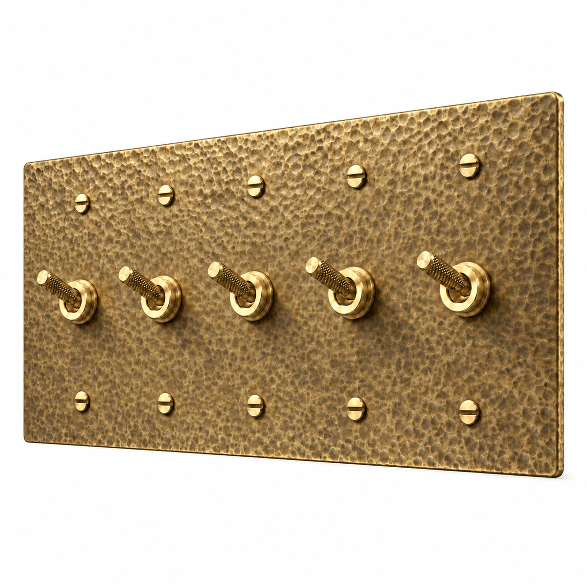 PlatePrestige 5-gang Knurled Toggle Light Switch in Hammered Antique Brass