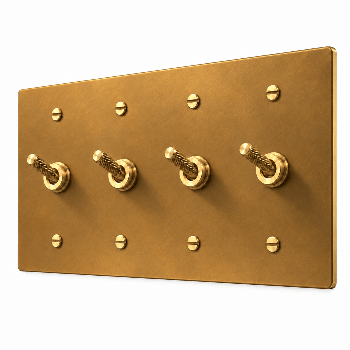 PlatePrestige 4-gang Knurled Toggle Light Switch in Unlacquered Aged brass