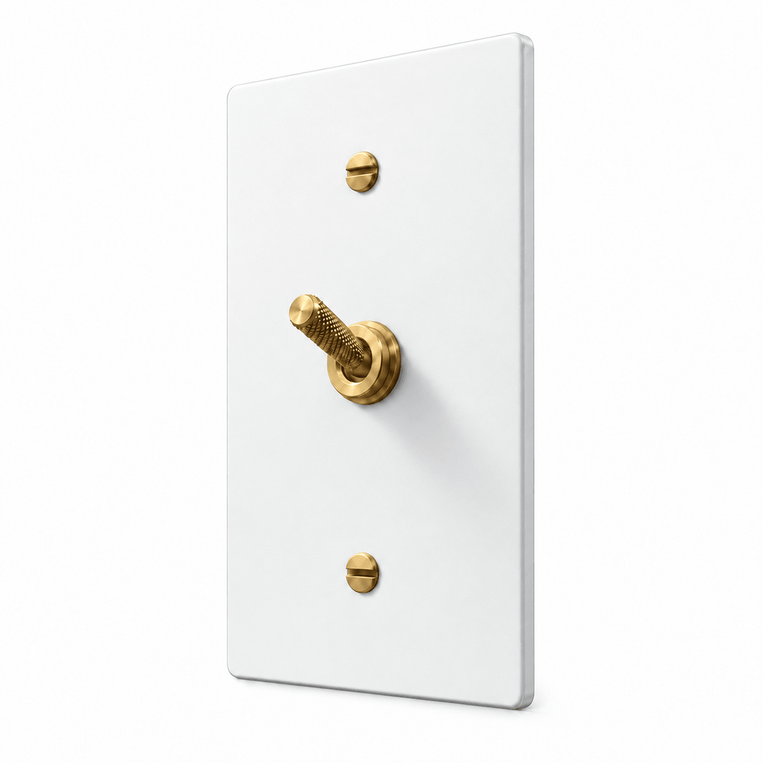 PlatePrestige 1-gang Knurled Toggle Light Switch in White / Brass