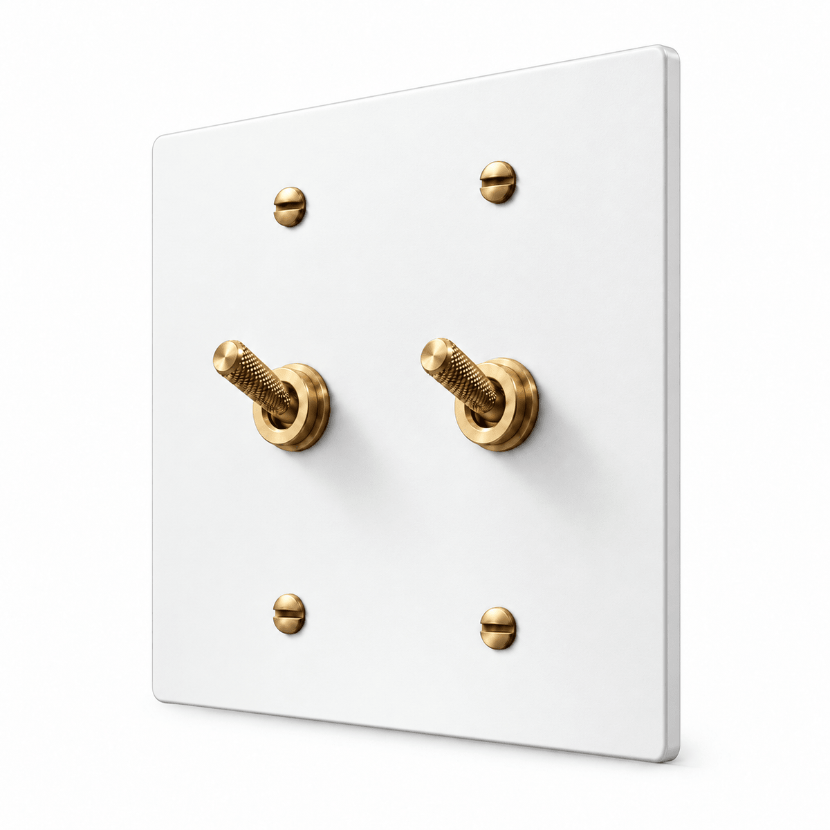 PlatePrestige 2-gang Knurled Toggle Light Switch in White / Brass