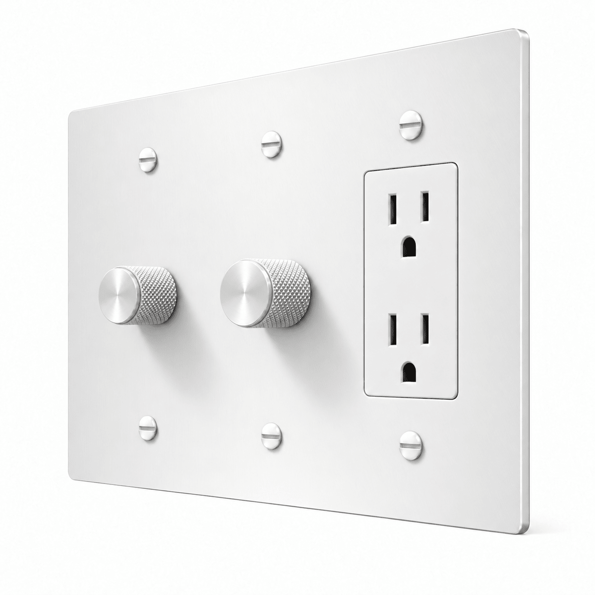 PlatePrestige 3-Gang 2 Dimmers & Duplex Outlet in All-White