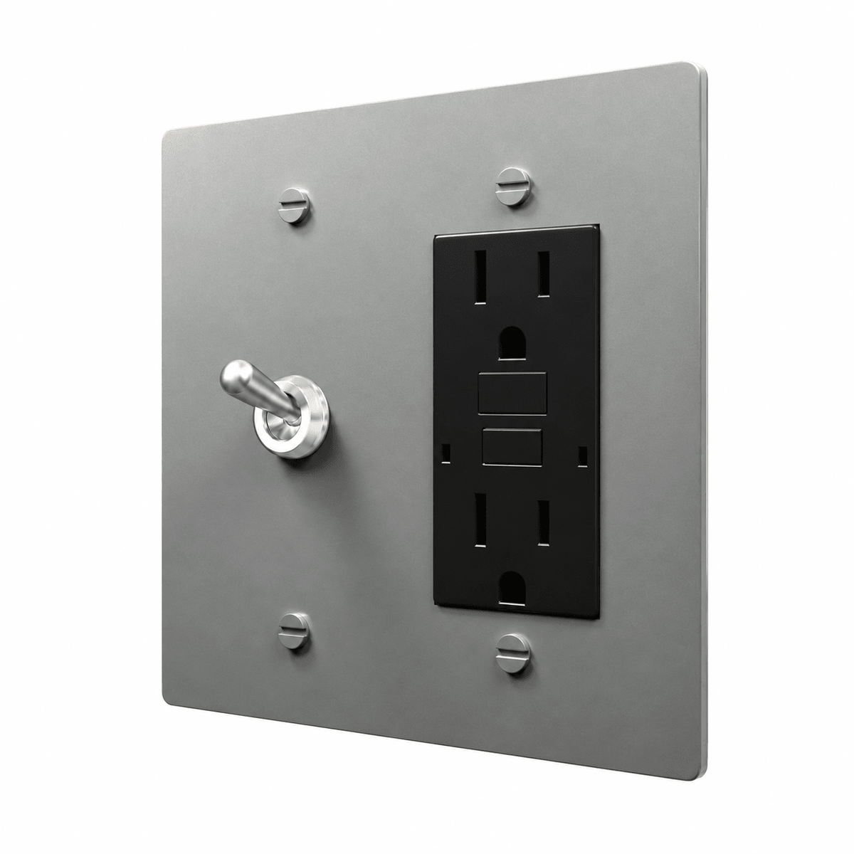 Stainless Steel 2-gang retro toggle and GFCI outlet combination plate