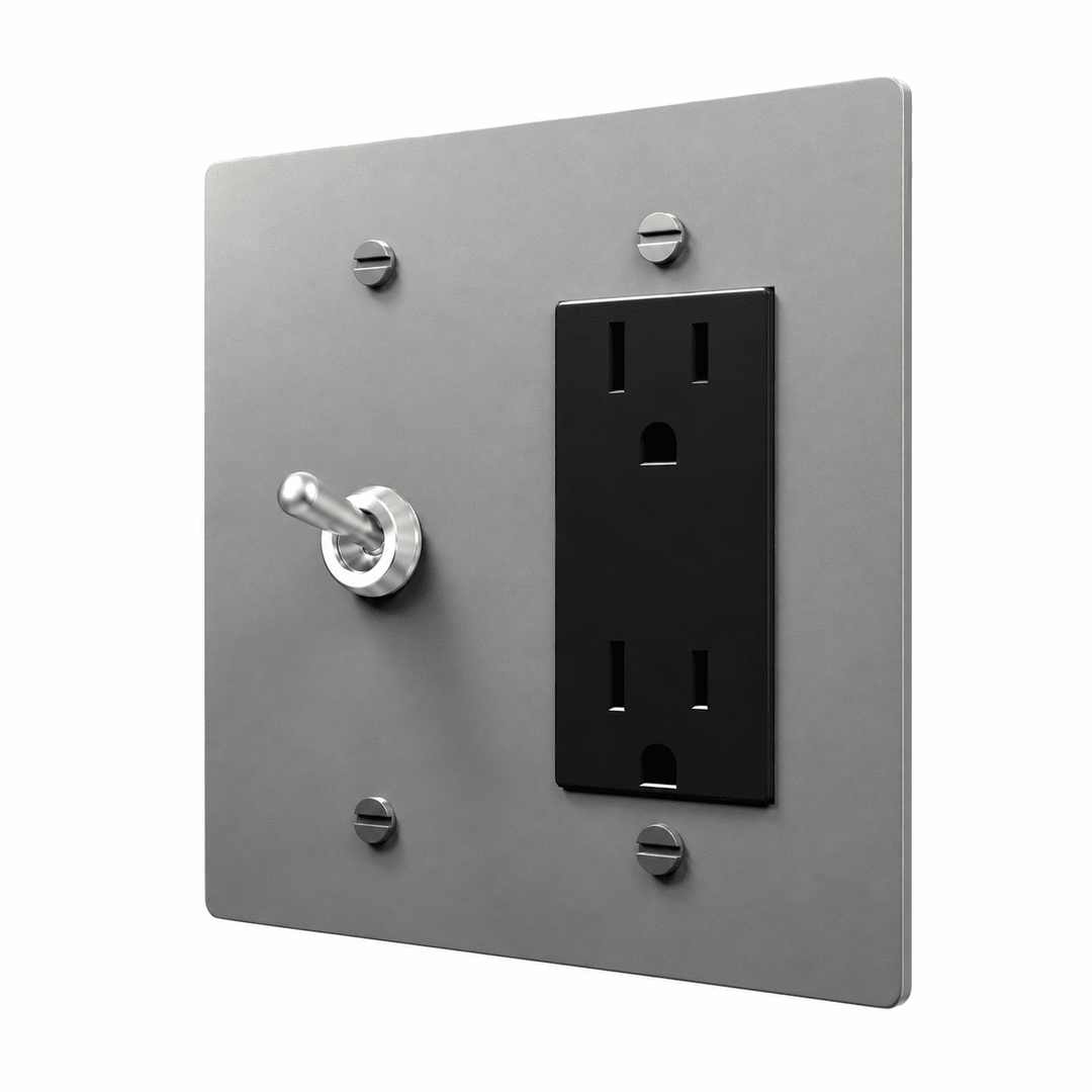 Stainless Steel 2-gang retro toggle and Regular outlet combination plate