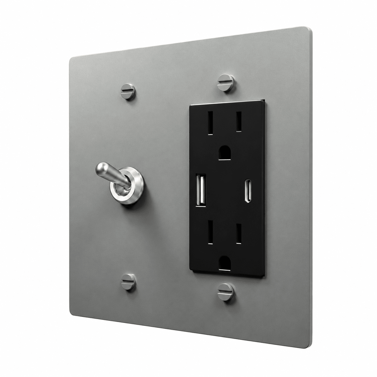Stainless Steel 2-gang retro toggle and USB-C outlet combination plate