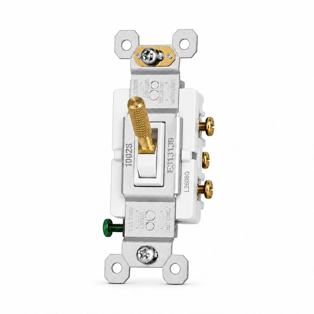 Satin Brass toggle switch mechanism with white frame