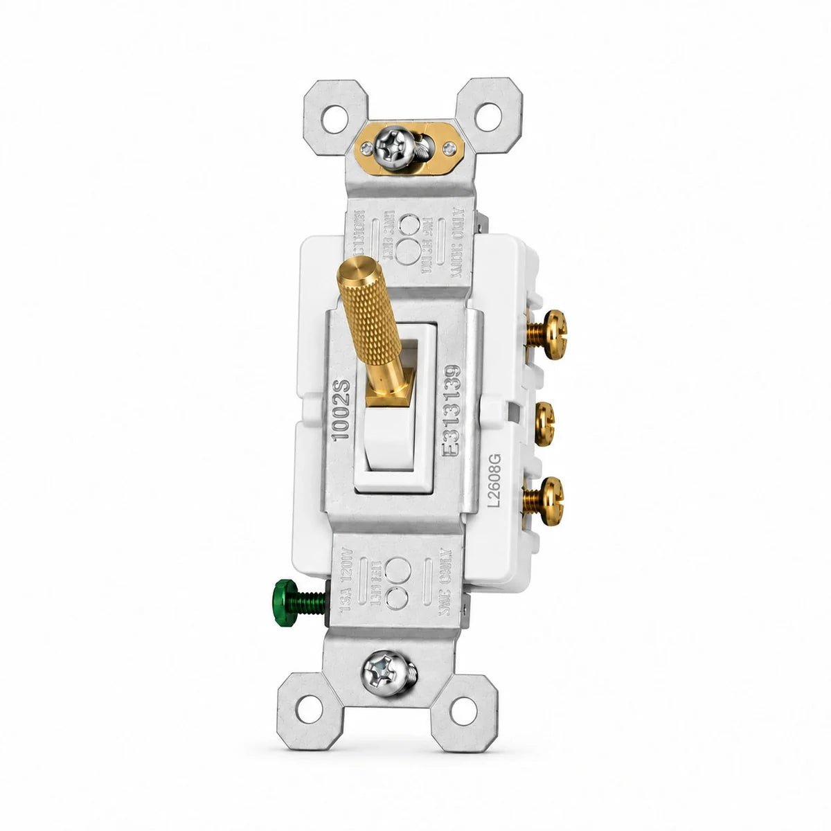 Satin Brass toggle switch mechanism with white frame