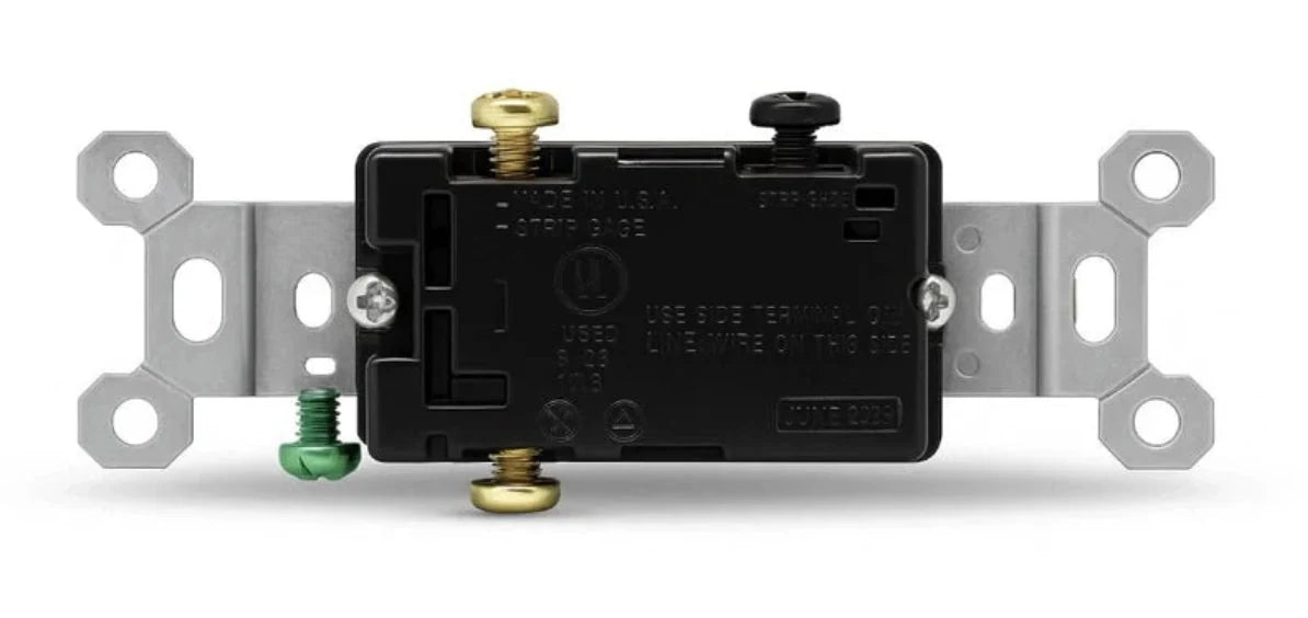 Back view of toggle switch replacement module with mounting strap and terminal screws