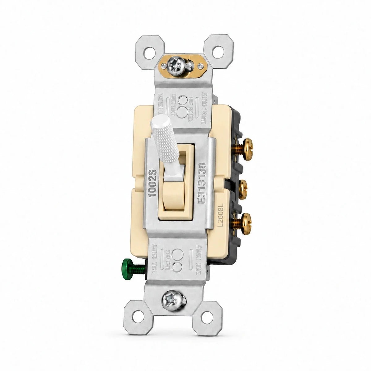 White toggle switch mechanism with ivory frame