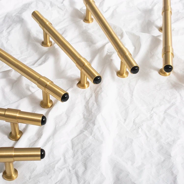 Gold Brass Cabinet Handle with Natural Black Agate  