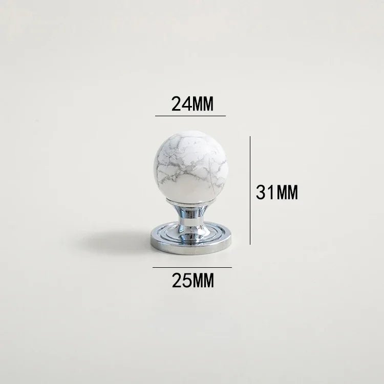 Chrome Cabinet Knob - White Marble Accent Design