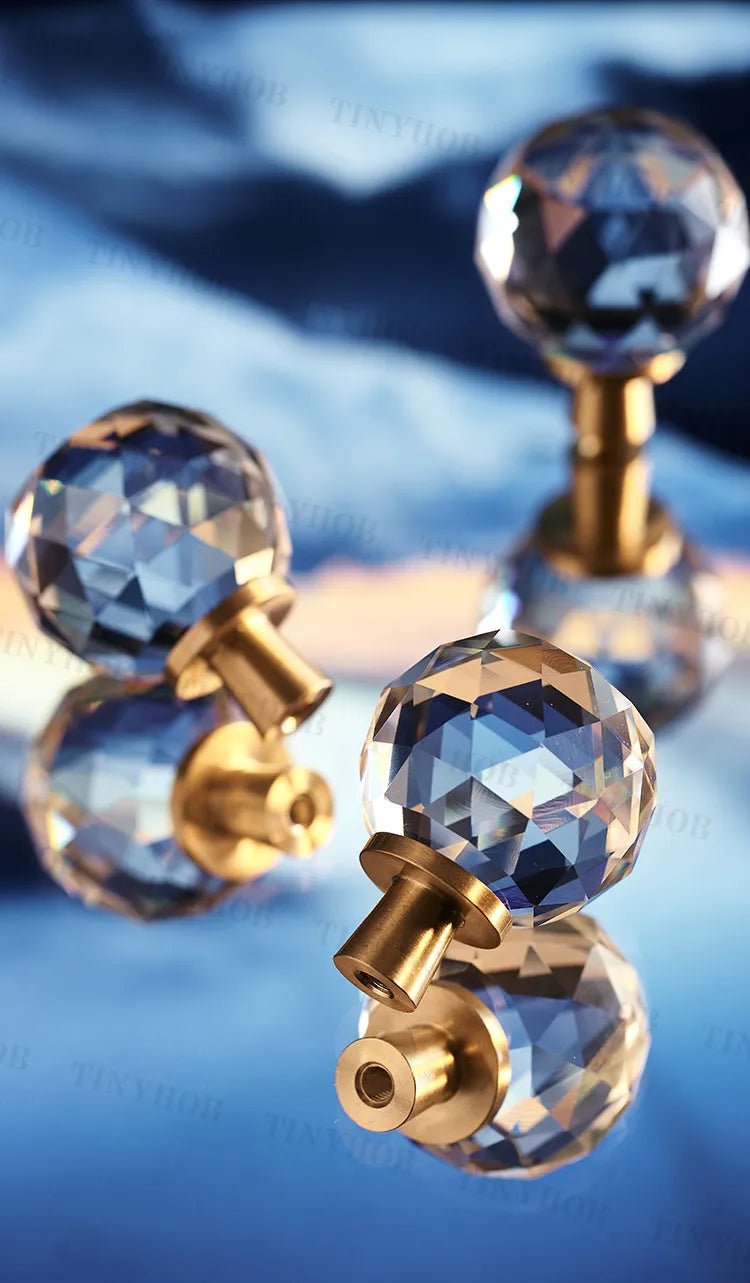 High-Quality Crystal Ball Knobs – Brass Base Pull Handles for Cabinets