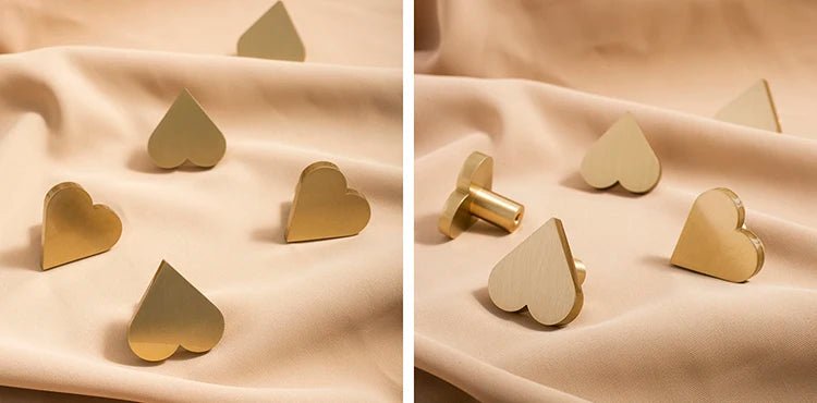 Stylish Heart-Shaped Brass Knobs – Romantic Pull Handles for Drawers