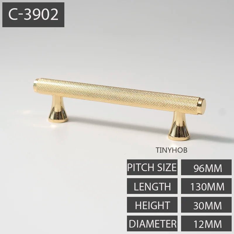 Luxury Shiny Gold T-Bar Pulls – Knurled Brass Handles for Drawers