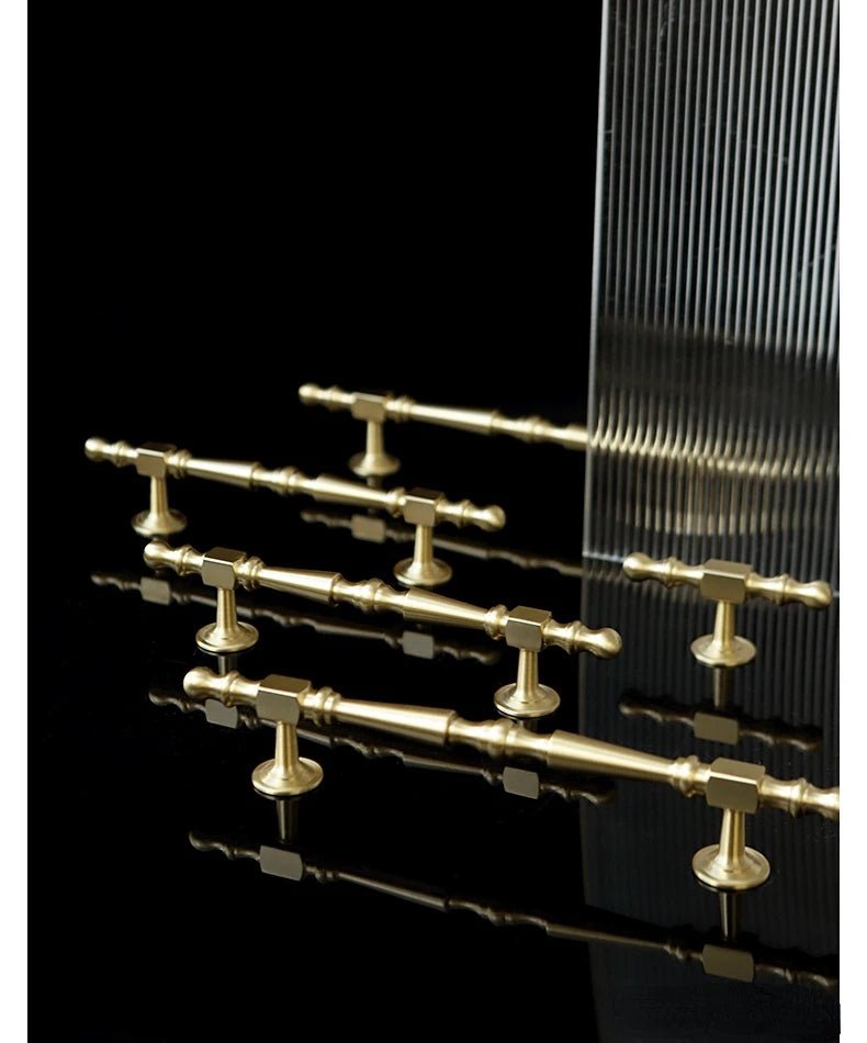 Luxury T-Bar Brass Pulls with Solid Gold Knobs for Drawers
