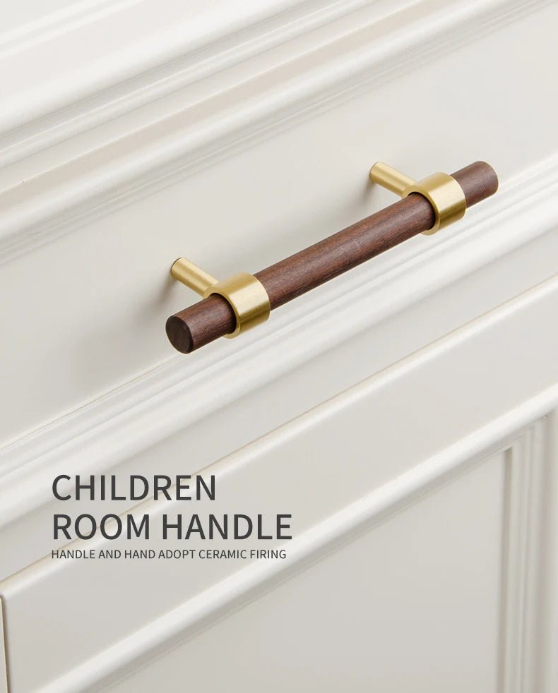 Sleek Wood + Brass T-Bar Handle – Modern Wooden Drawer Pull