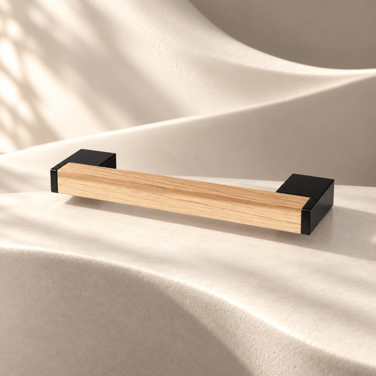 Light wood / Black rectangular cabinet pull, 128 mm CTC — Ivory Atelier studio photograph