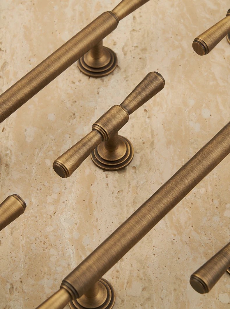 Sleek Retro Brass T-Bar Pulls for Modern Cabinet Design