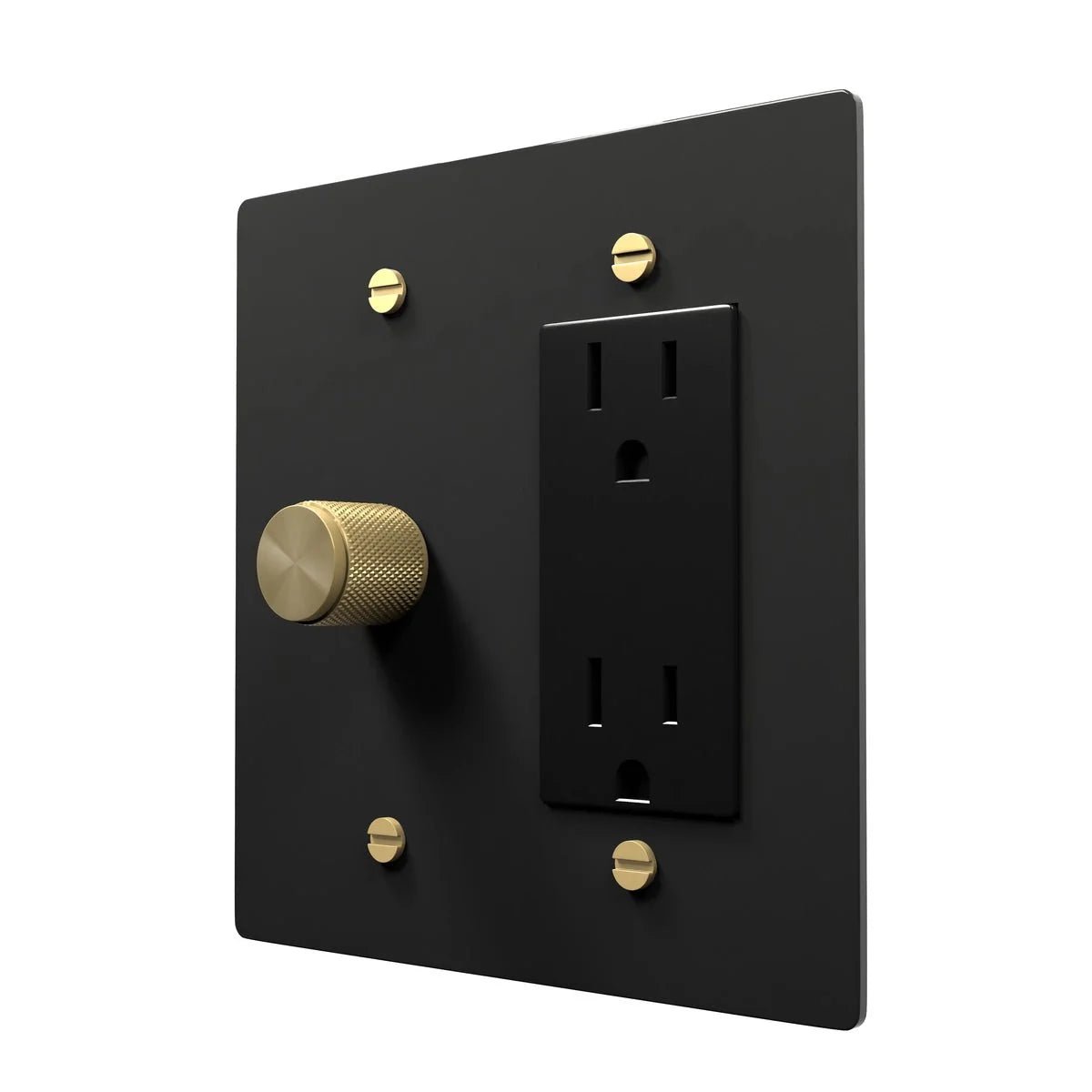 Brass Wall Combo Plate - Dimmer + Outlet Style