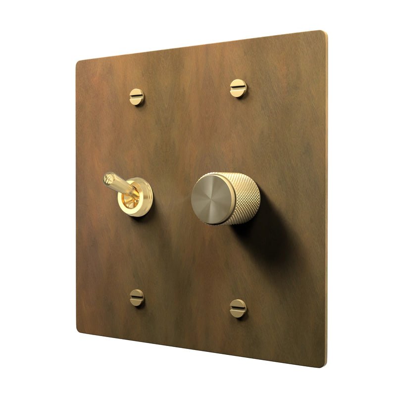 Vintage Brass Combo Plate - Dimmer & Toggle Switch