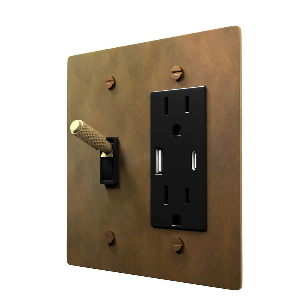 Toggle Switch Plate with Outlet - Brass Finish