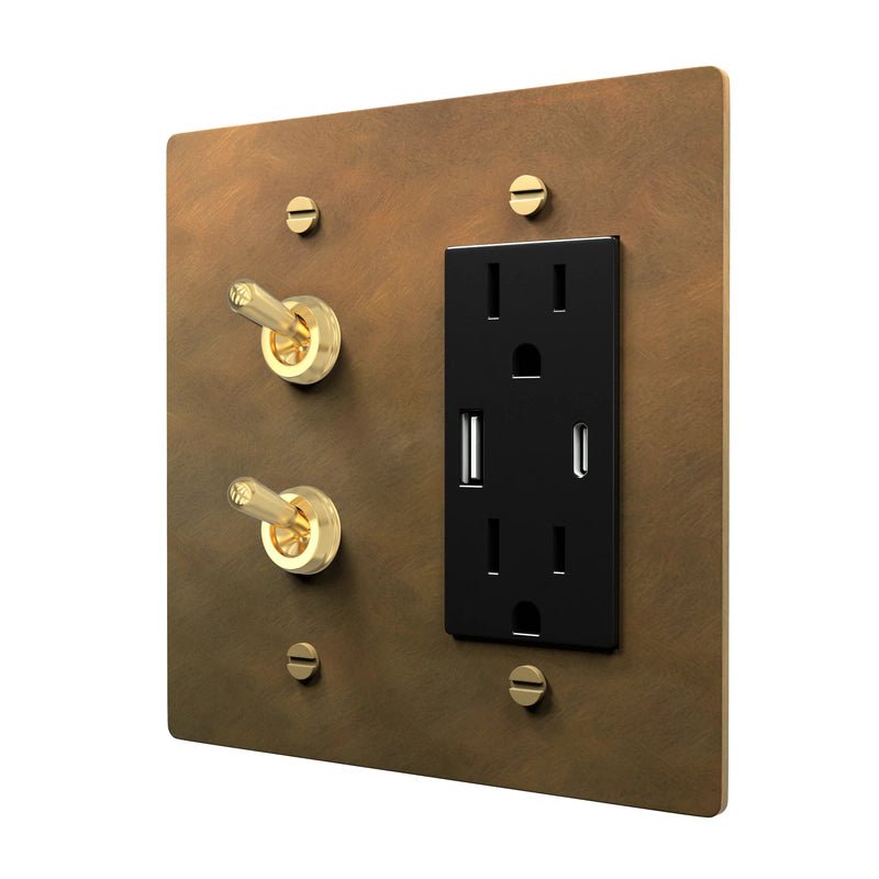 Double Toggle Outlet Plate - Vintage Brass Design