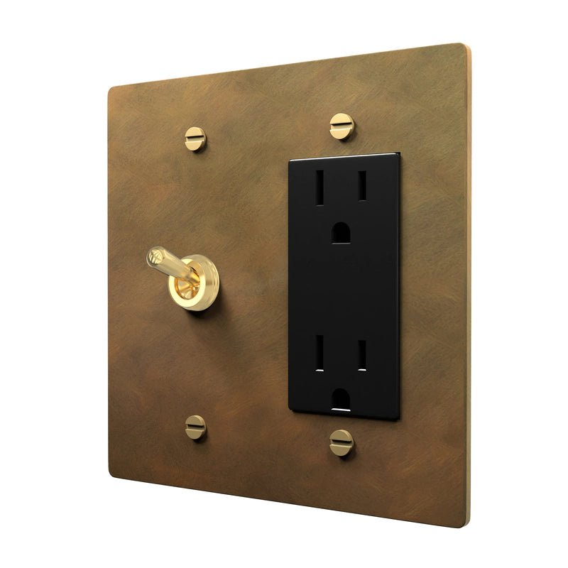 Retro Toggle and Outlet Plate - Brass Finish