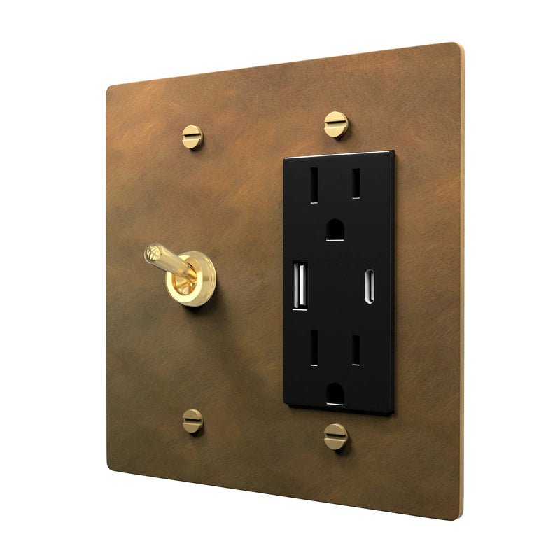 Retro Style Brass Plate - Outlet and Toggle Design