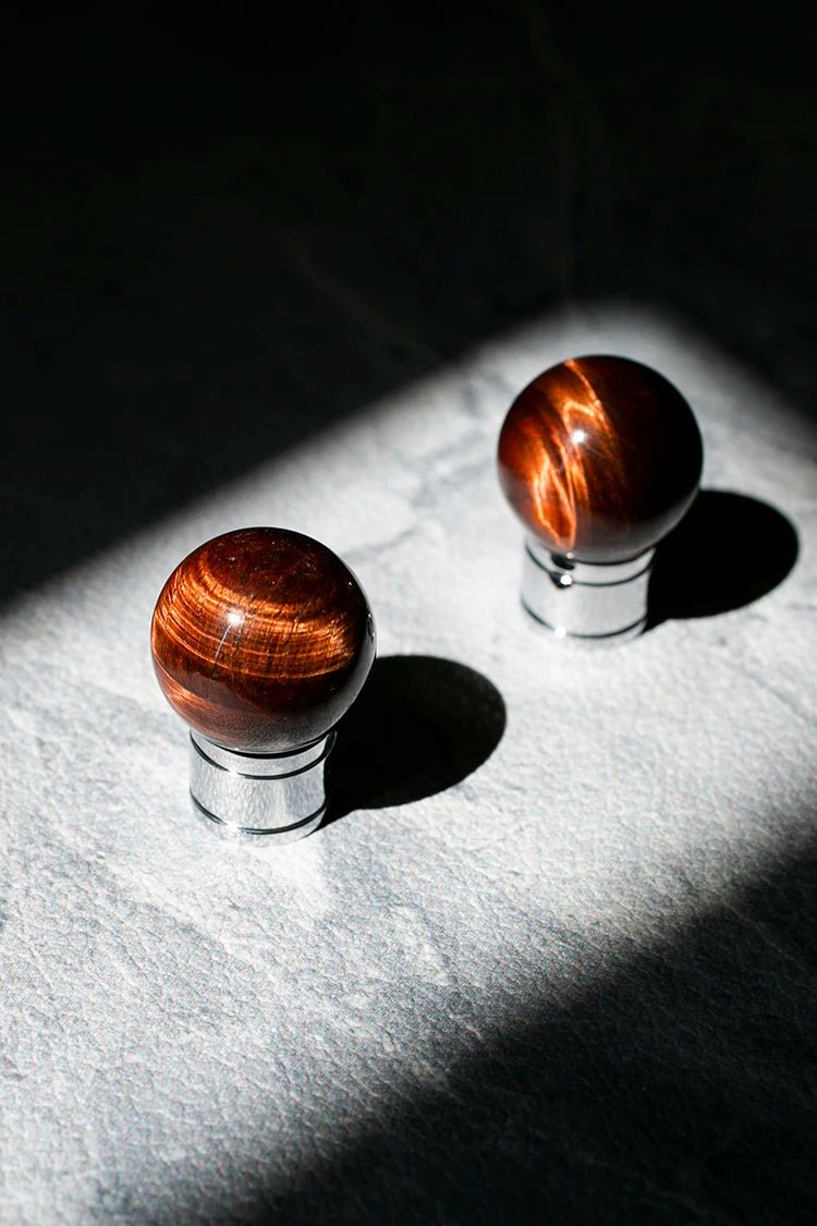 Round Rose Quartz Knob – Brass Cabinet Pull  