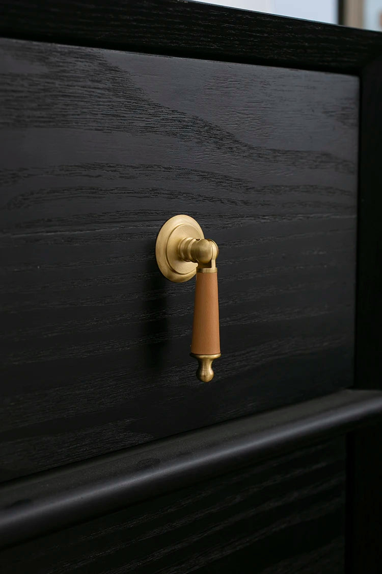 Leather Wrapped Brass Knob for Cabinets