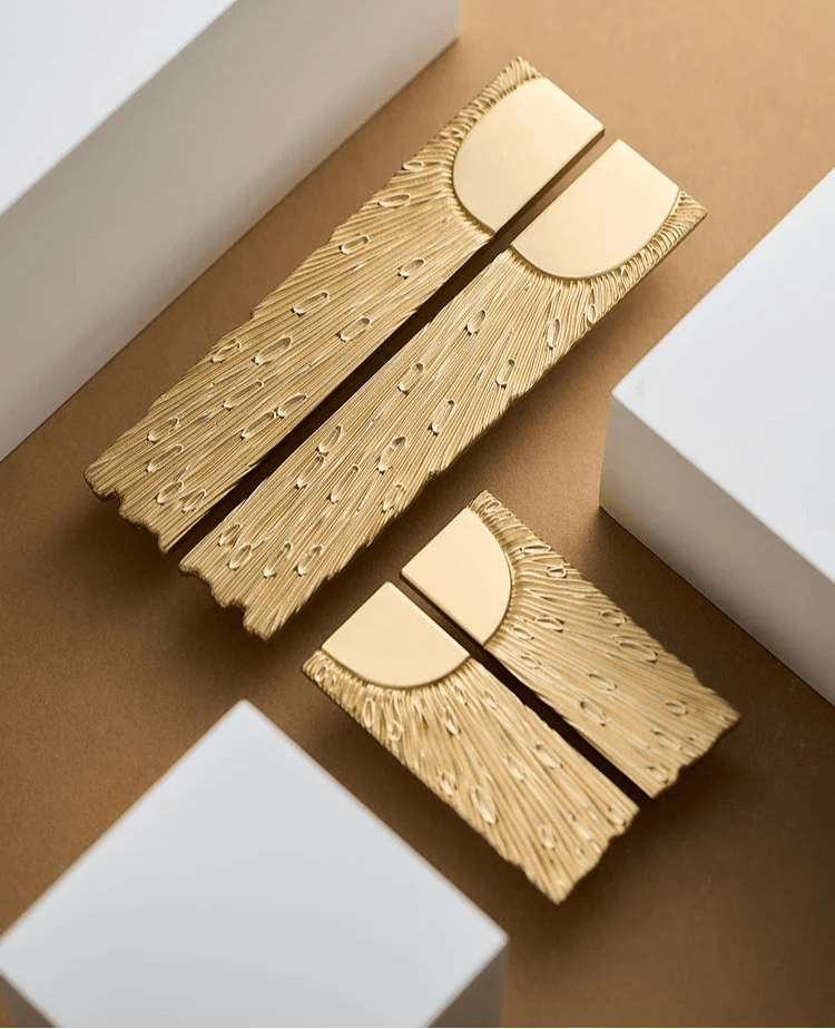 Satin Brass Pull - Art Deco Textured Handle