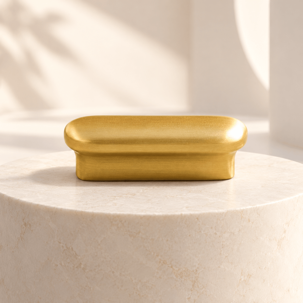 Satin gold cabinet pull, 32 mm hole spacing, ivory stone studio
