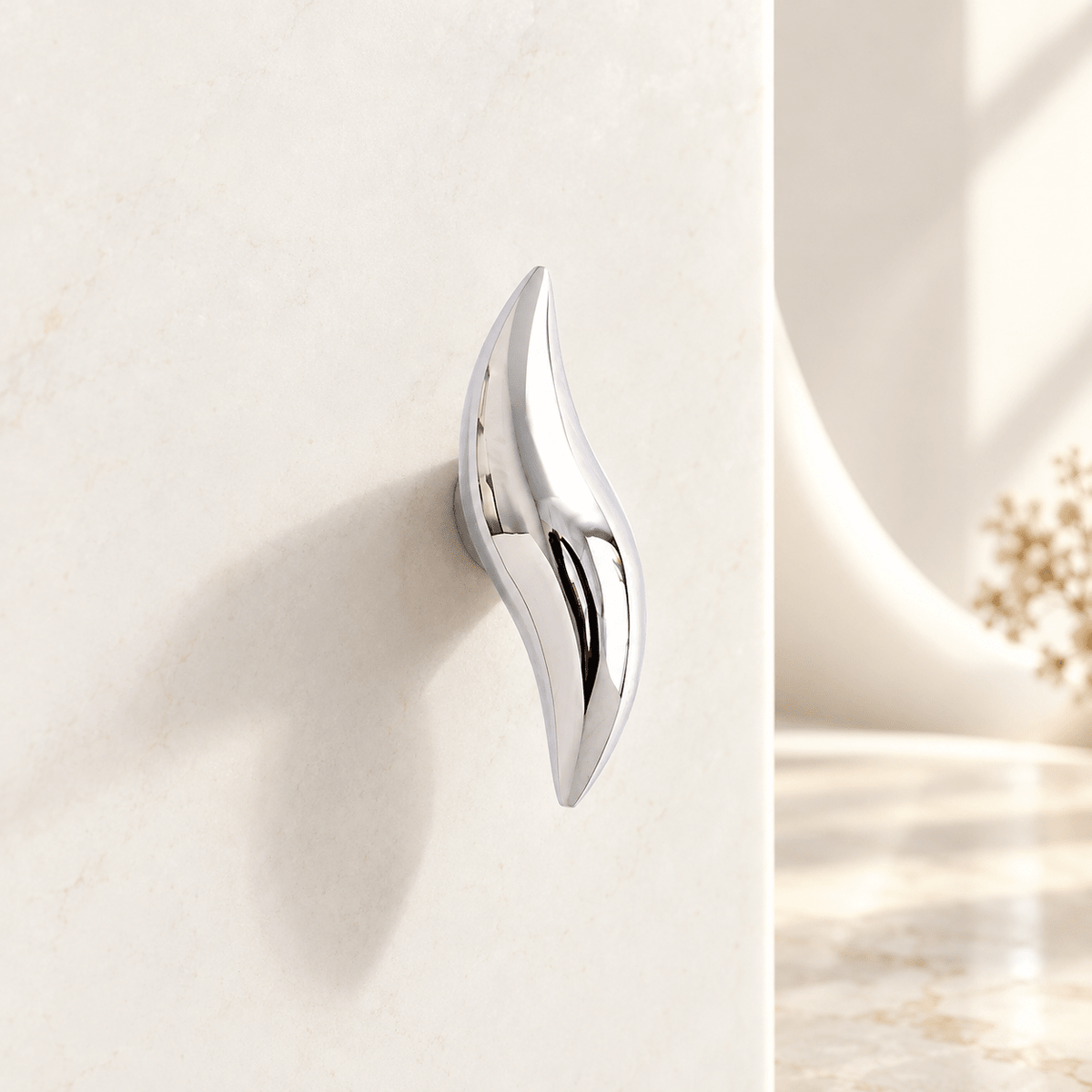 Sculptural silver cabinet knob, left version, ivory stone studio