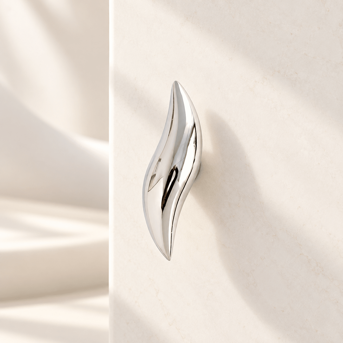 Sculptural silver cabinet knob, right version, ivory stone studio
