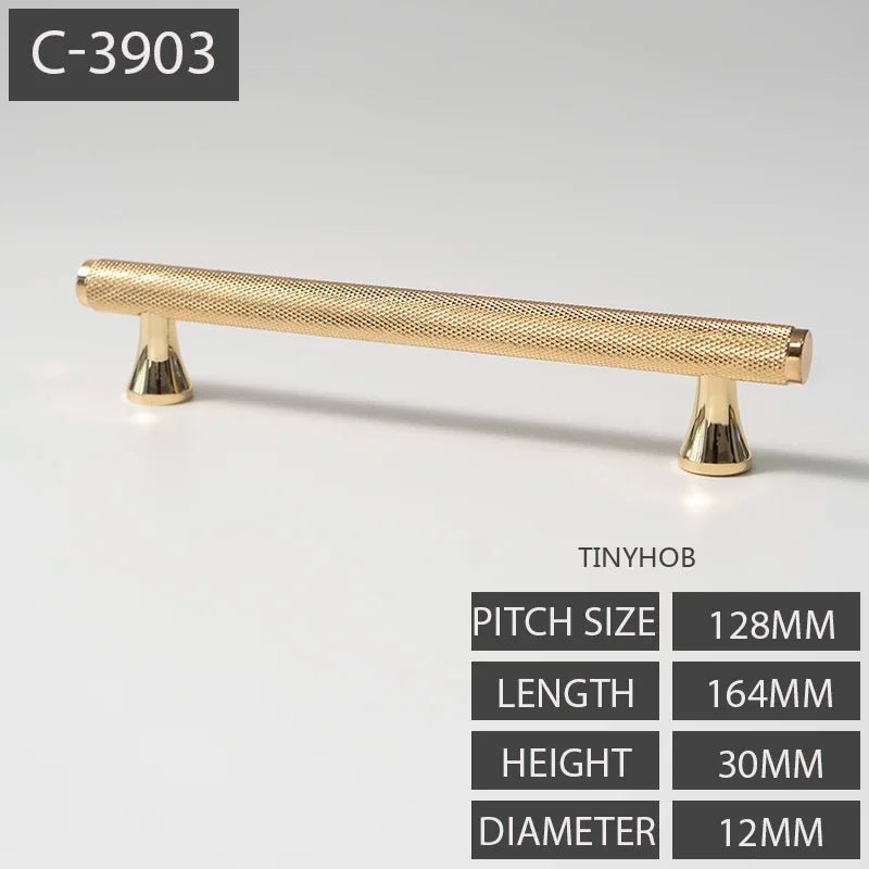 Luxury Knurled Brass Handles – Shiny Gold T-Bar Pulls for Drawer Design
