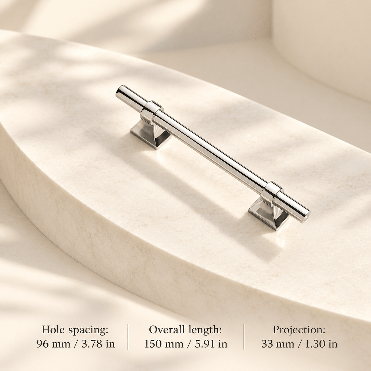 Silver sculptural-foot cabinet pull — Hole spacing: 96 mm / 3.78 in; Overall length: 150 mm / 5.91 in; Projection: 33 mm / 1.30 in — ivory studio