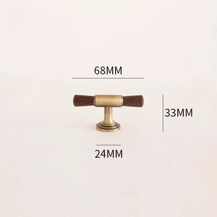 High-Quality Brass & Walnut Knob – Antique T-Bar Pull for Furniture