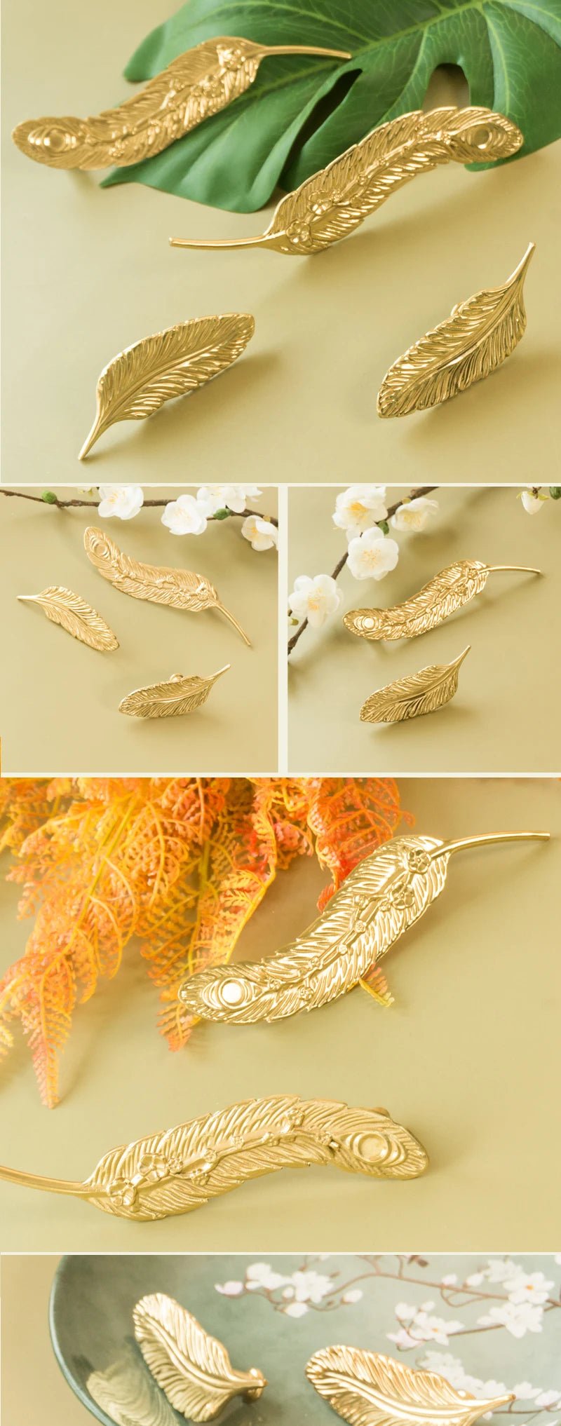 Elegant Feather Brass Knobs – Gold Pulls for Cabinets and Drawers