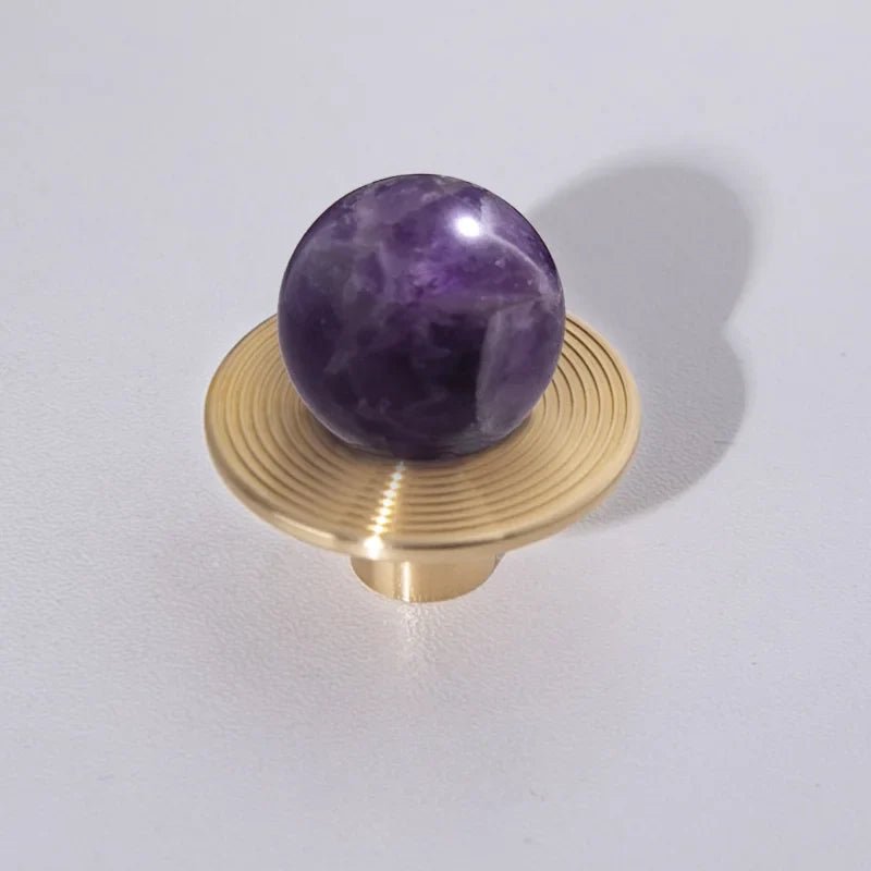 Green Stone Knobs with Brass Base – Pull Handles for Elegant Cabinets