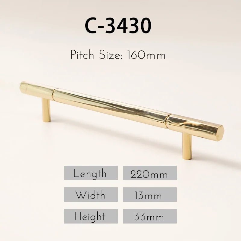 Luxury Hexagon Brass T-Bar Pulls – Gold Knobs for Drawers and Cabinets
