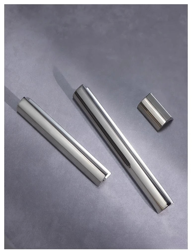 Stylish Invisible Nickel Handles for Seamless Kitchen Cabinets