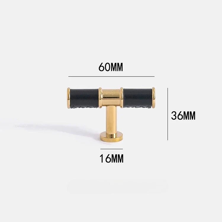 Sleek Leather & Brass Pull Handle – Modern 5" Drawer Pull for Cabinets