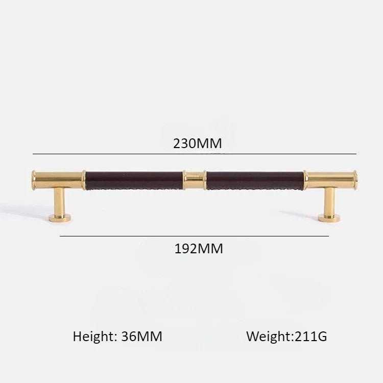 Sleek Leather & Brass Pull – 5" Modern Drawer Handle for Elegant Cabinets