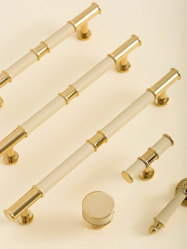 Sleek Leather & Brass Drawer Pull – Modern Handle for Cabinets