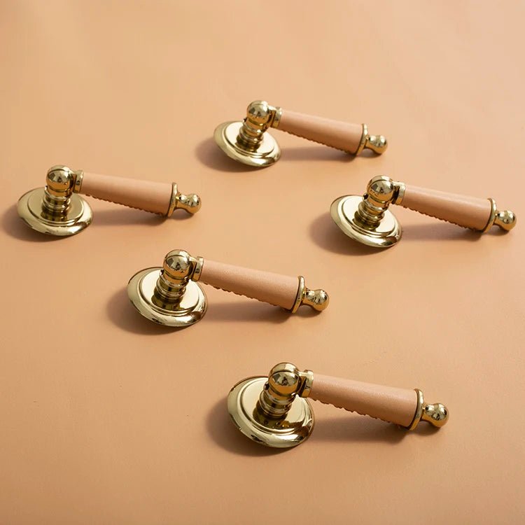 Stylish Leather + Brass Cabinet Handles for Modern Dresser Pulls
