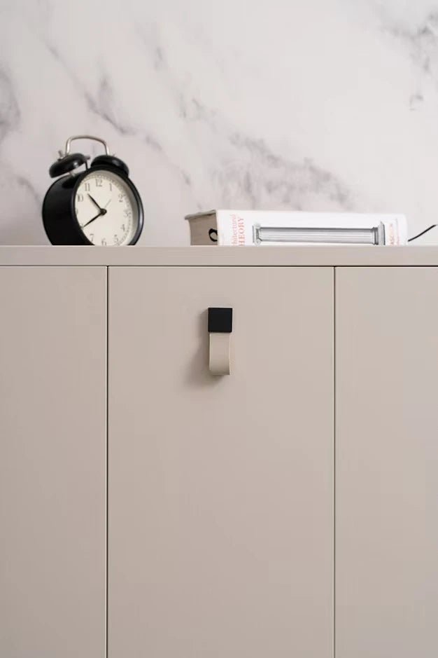Leather & Brass Cabinet Pull – Vintage Drawer Handle