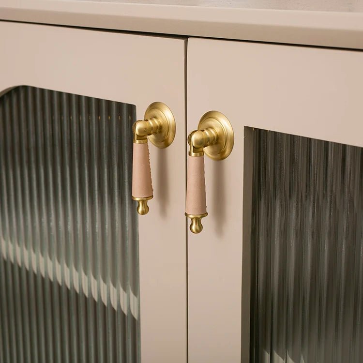 Handstitched Leather Brass Cabinet Knob